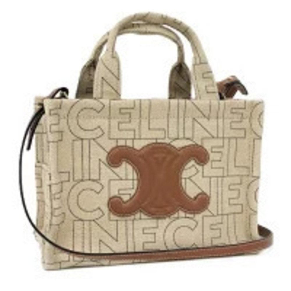 Celine Cabatas Handbag Triomphe Canvas Beige Cream
